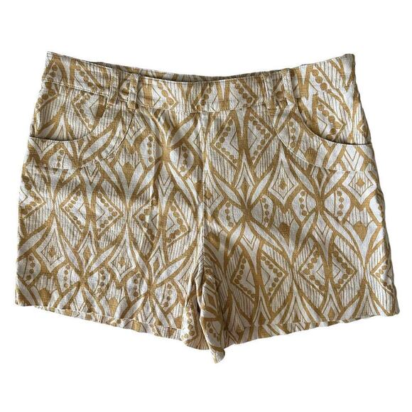 Anthropologie Elevenses Chino Shorts Womens 2 Geometric Pattern Gold White Boho - Picture 1 of 6